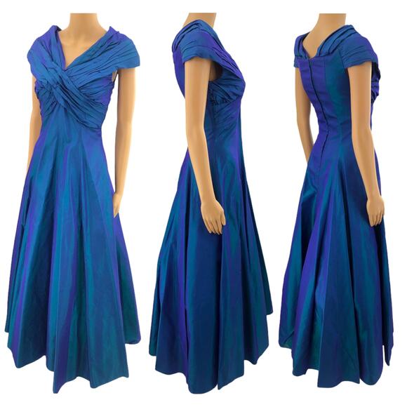 Jessica McClintock SMALL American USA VINTAGE Blue Pleated Maxi Dress Gown - Picture 8 of 8